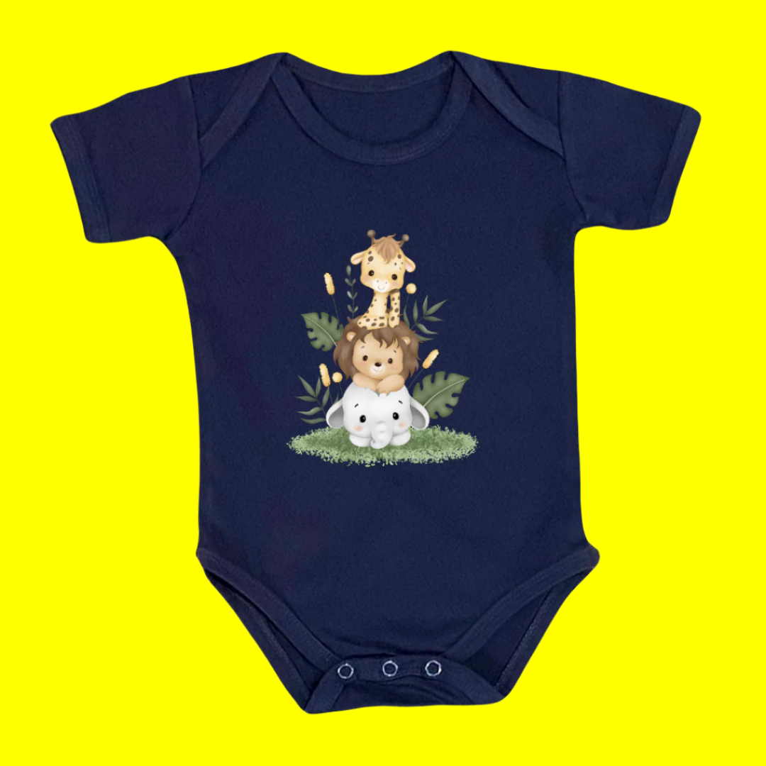 Baby Safari Animals Onesie, 100% Cotton Romper with Cute Giraffe Lion Print
